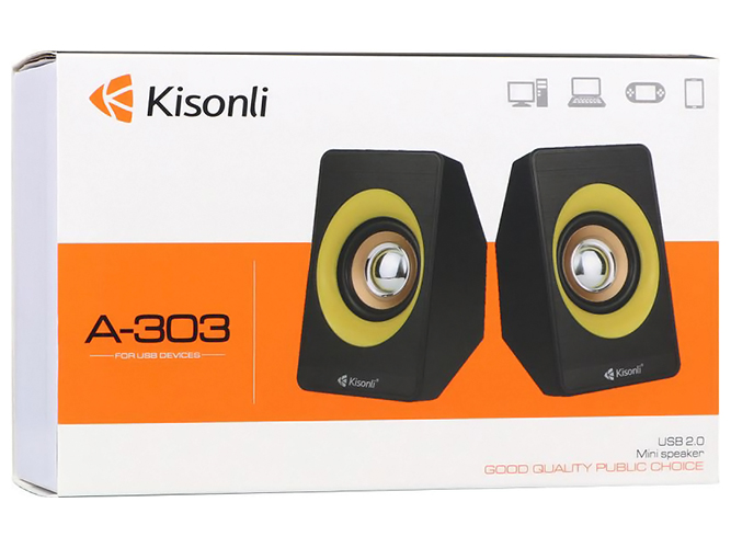 Компьютерные колонки Kisonli A-303 Черно-жёлтый