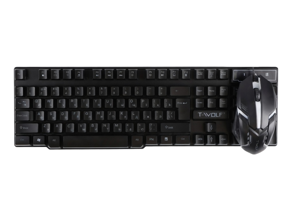 Клавиатура и мышь TWolf TF200, проводные, USB, мембранные, подсветка, DPI 1200, ENG/RU, цвет черный