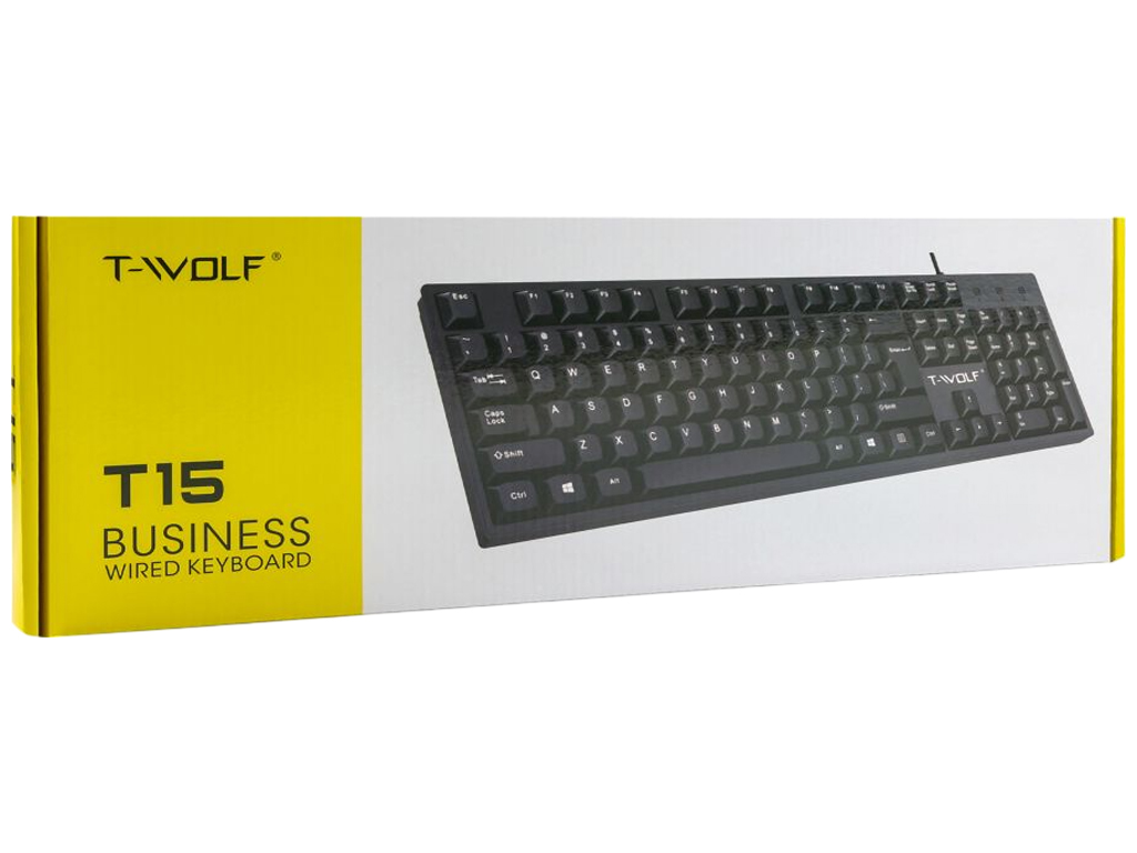 Клавиатура TWolf T15, проводная, мембранная, 104 клавиши, USB, 445×145×20мм, цвет черный
