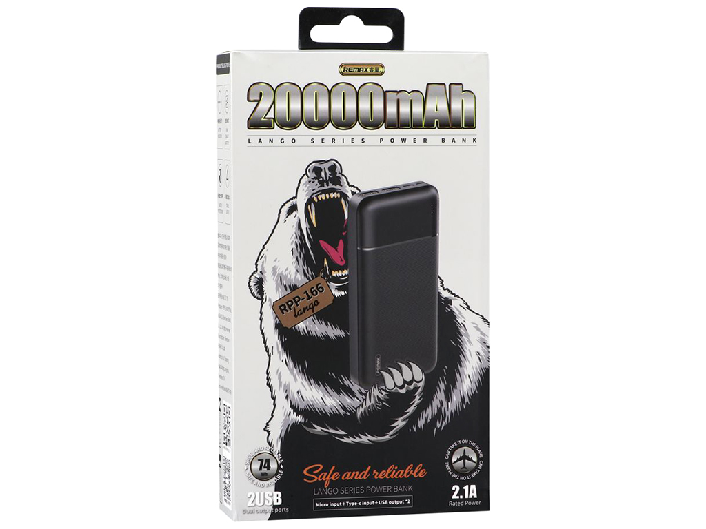 Power Bank Remax RPP-166 Lango 20000 mAh, Чёрный