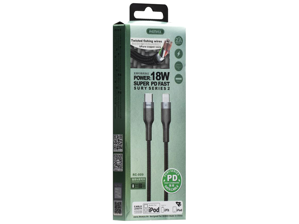 Кабель USB Remax RC-009i Sury 2 PD Type-C to Lightning, Чёрный