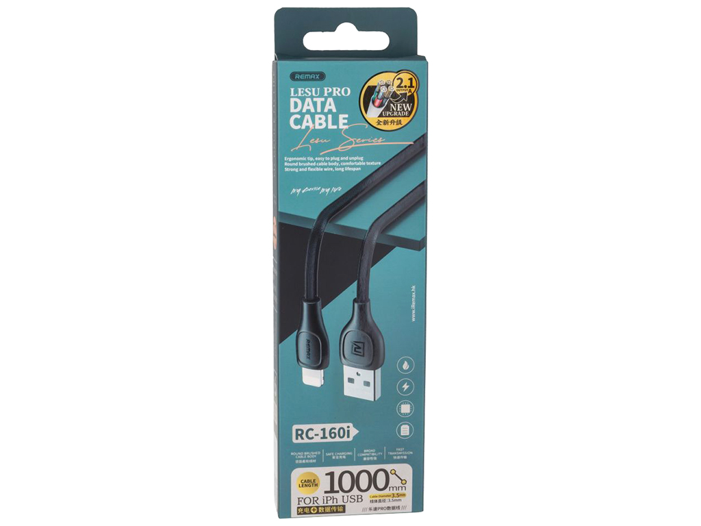 Кабель USB Remax RC-160i Lesu Pro Lightning, Чёрный