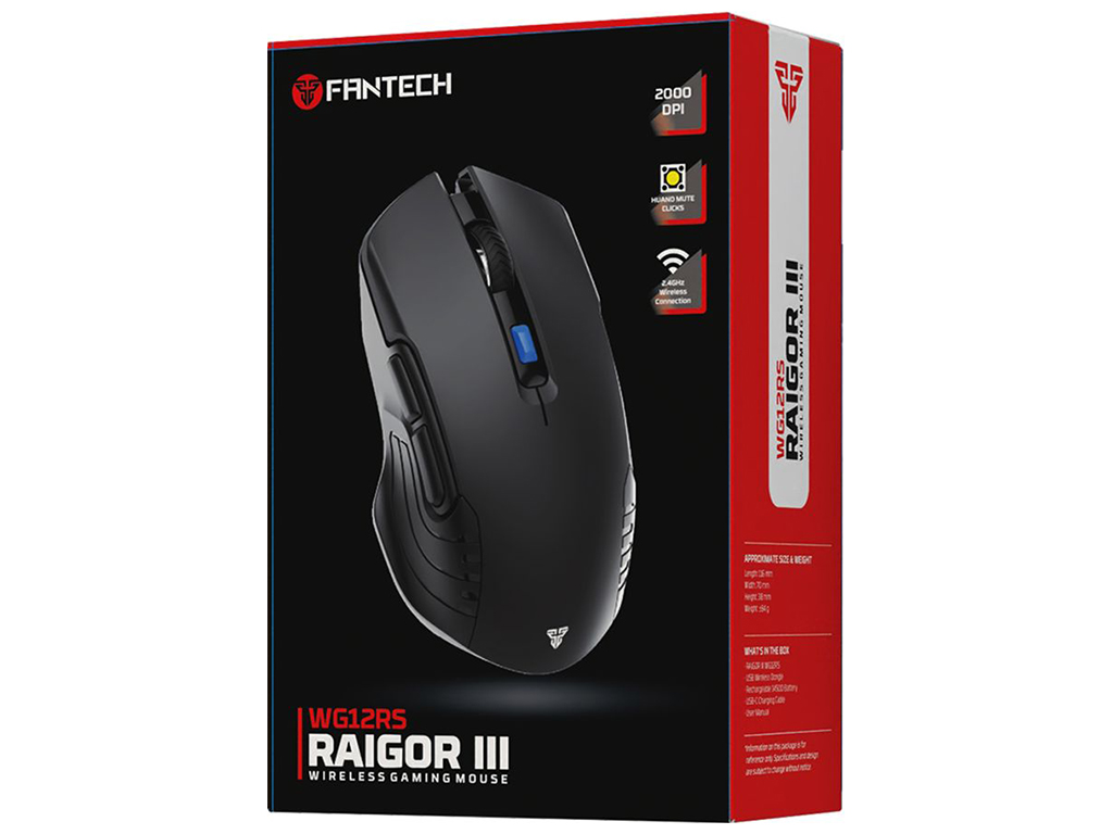 Беспроводная Мышь Игровая Fantech WG12RS Raigor III Silent click Цвет Черный