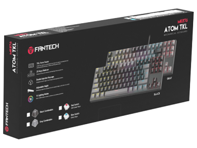 Клавіатура Ігрова Fantech ATOM MK876 Blue Switch, колір Чорно/Сірий