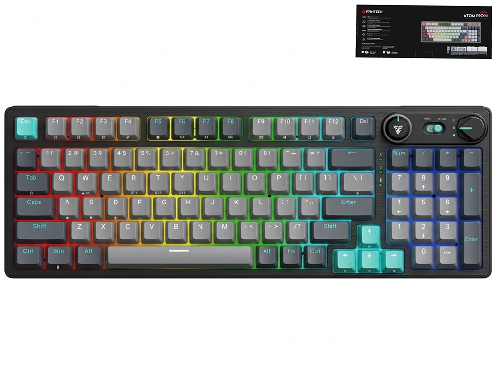 Клавиатура игровая Fantech Atom, 3000mah, bluetooth/2.4g, red switch, Type‑C, eng/ukr, цвет серый