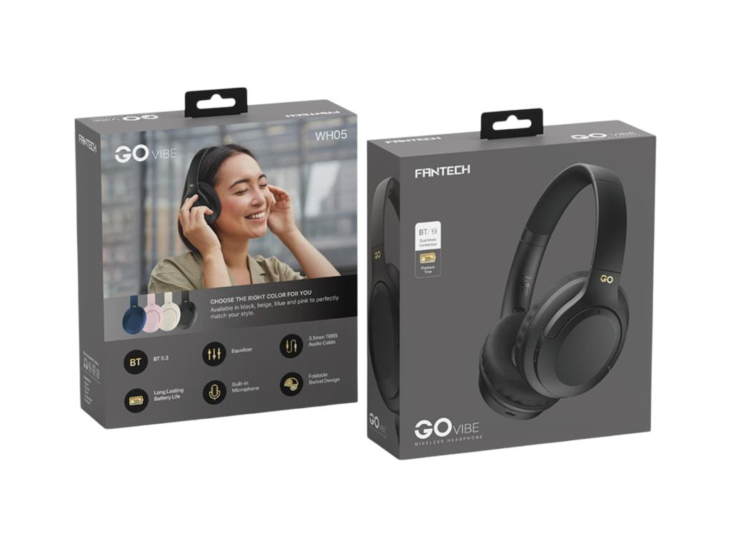Блютуз стерео гарнитура Fantech Go Vibe WH05, складные, bluetooth 5.3, type‑c/aux, 300mAh, черный