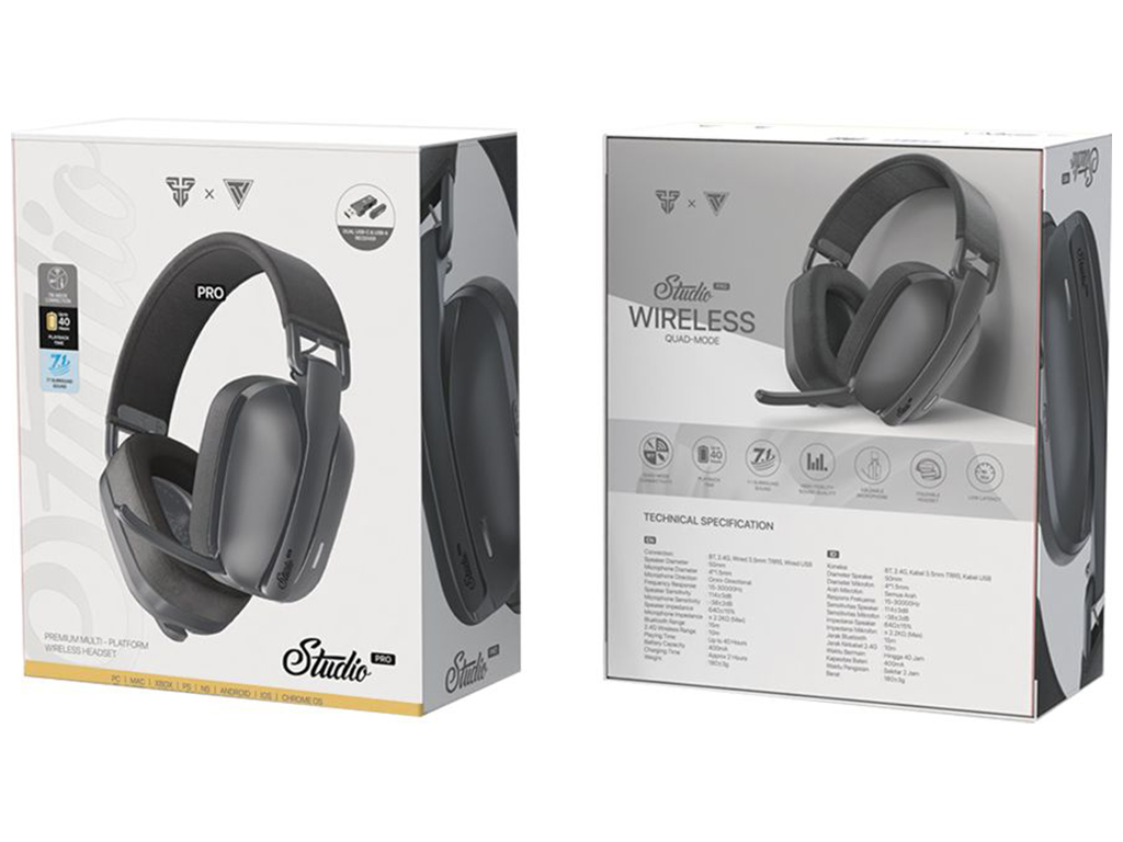 Игровые Наушники Fantech WHG03 Pro Studio, 4 мodes (Wired, BT, 2.4Ghz, 7.1) Цвет Серый