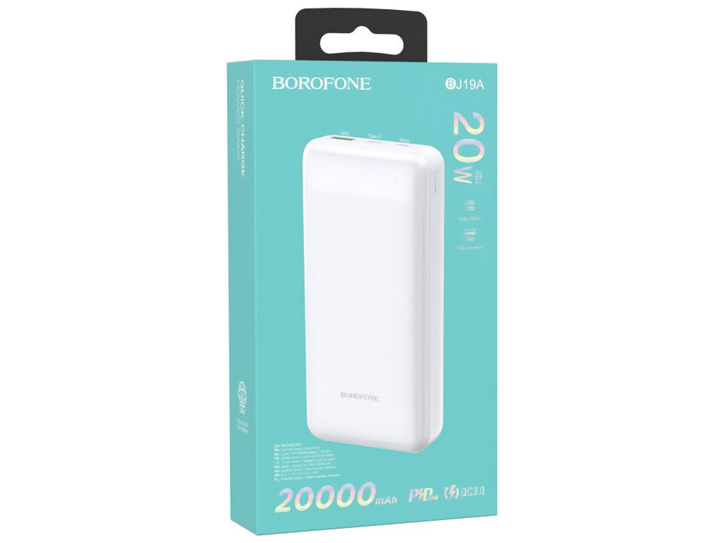 Універсальна Мобільна Батарея Borofone BJ19A PD20W+QC3.0 20000 mAh, Білий