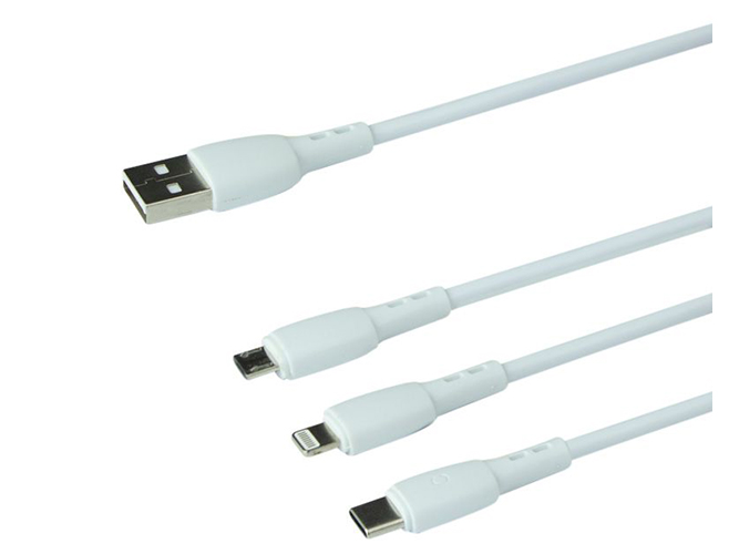 Кабель USB Borofone BX71 3-in-1 IP+Type-C+Micro, Бiлий