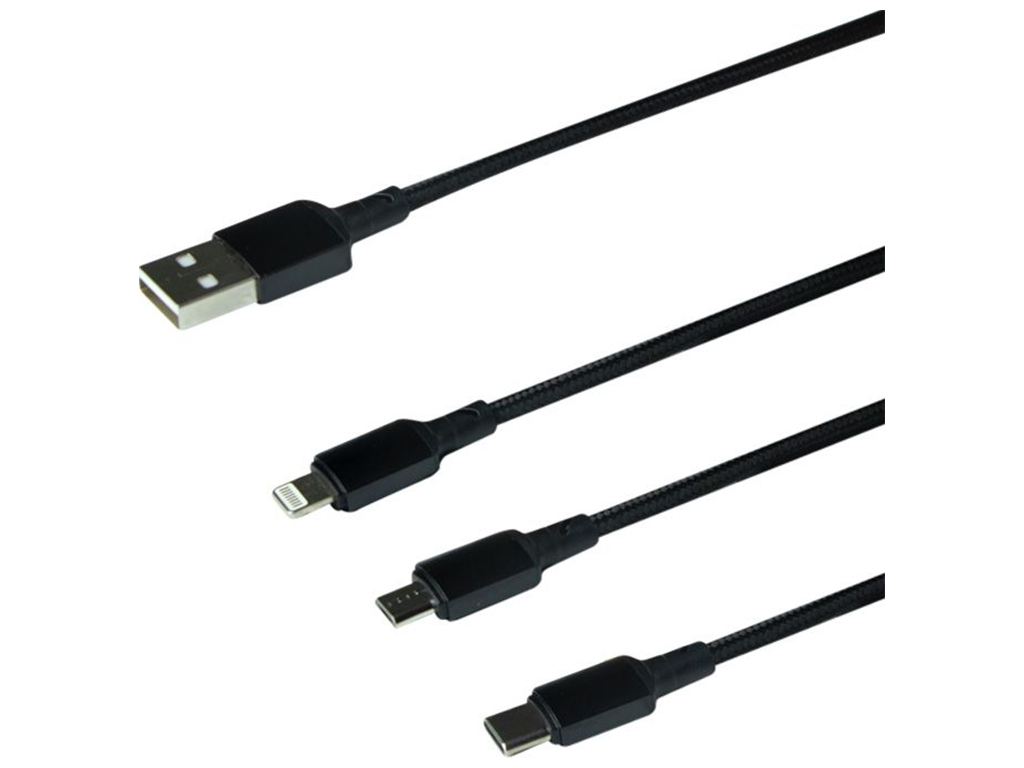 Кабель USB Borofone BX72 3-in-1 IP+Type-C+Micro Цвет Черный