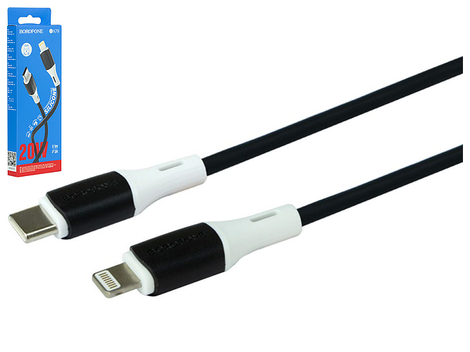 Кабель USB Borofone BX79 IP PD 20W/3A Silicone Type-C to Lightning, Чорний