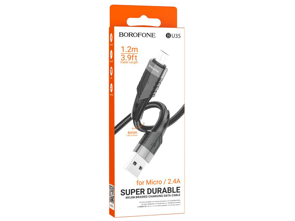 Кабель USB Borofone BU35 Micro 1,2m, Чорний