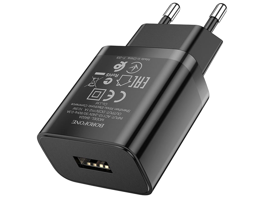 Мережевий зарядний пристрій Borofone BA68A 1USB 2,1A Колір Чорний