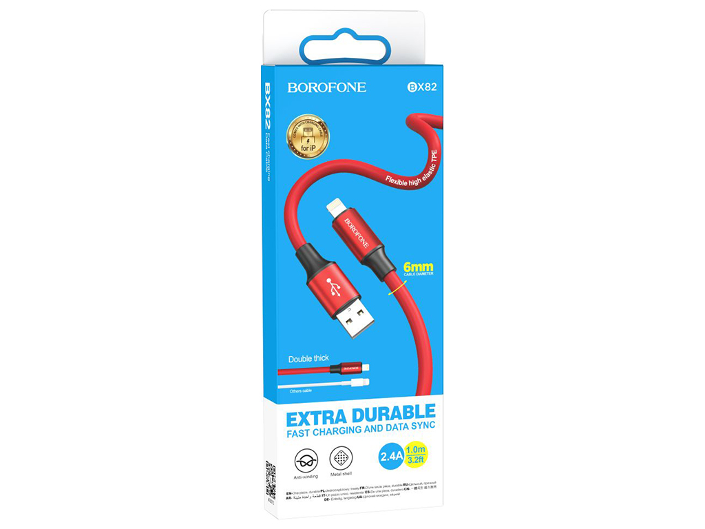 Кабель USB Borofone BX82 Lightning, Червоний