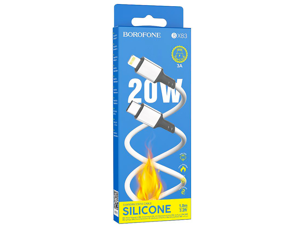 Кабель USB Borofone BX83 PD 20W/3A Silicone Type-C to Lightning Колір Білий