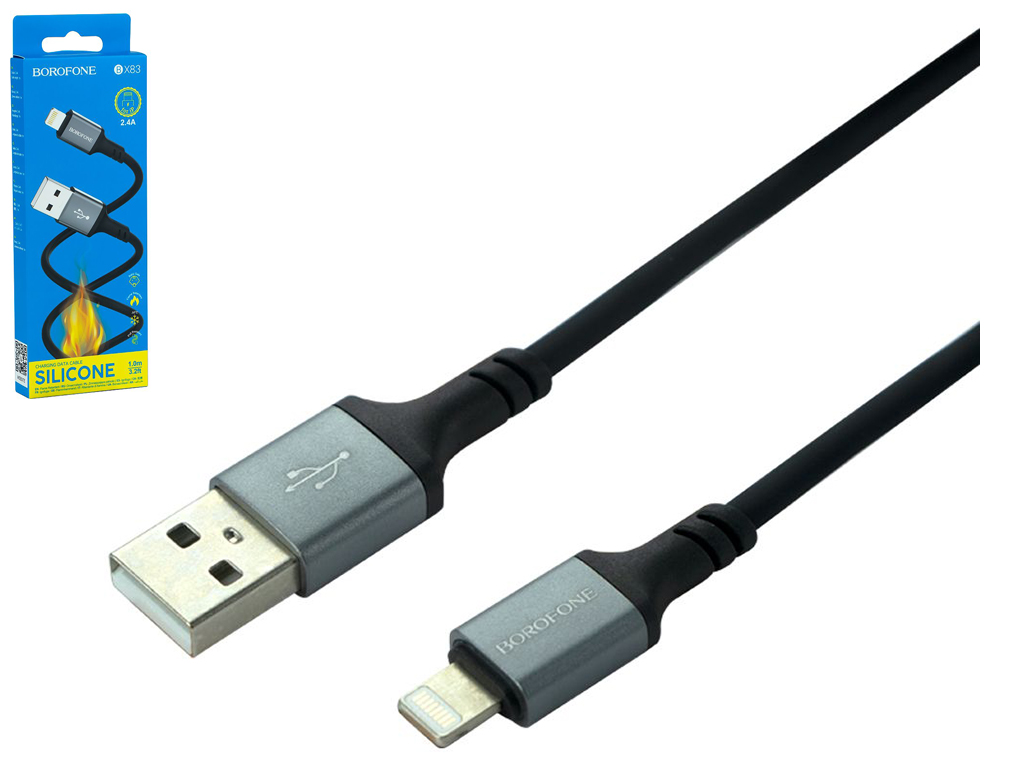 Кабель USB Borofone BX83 Silicone Lightning 2.4A, Чорний