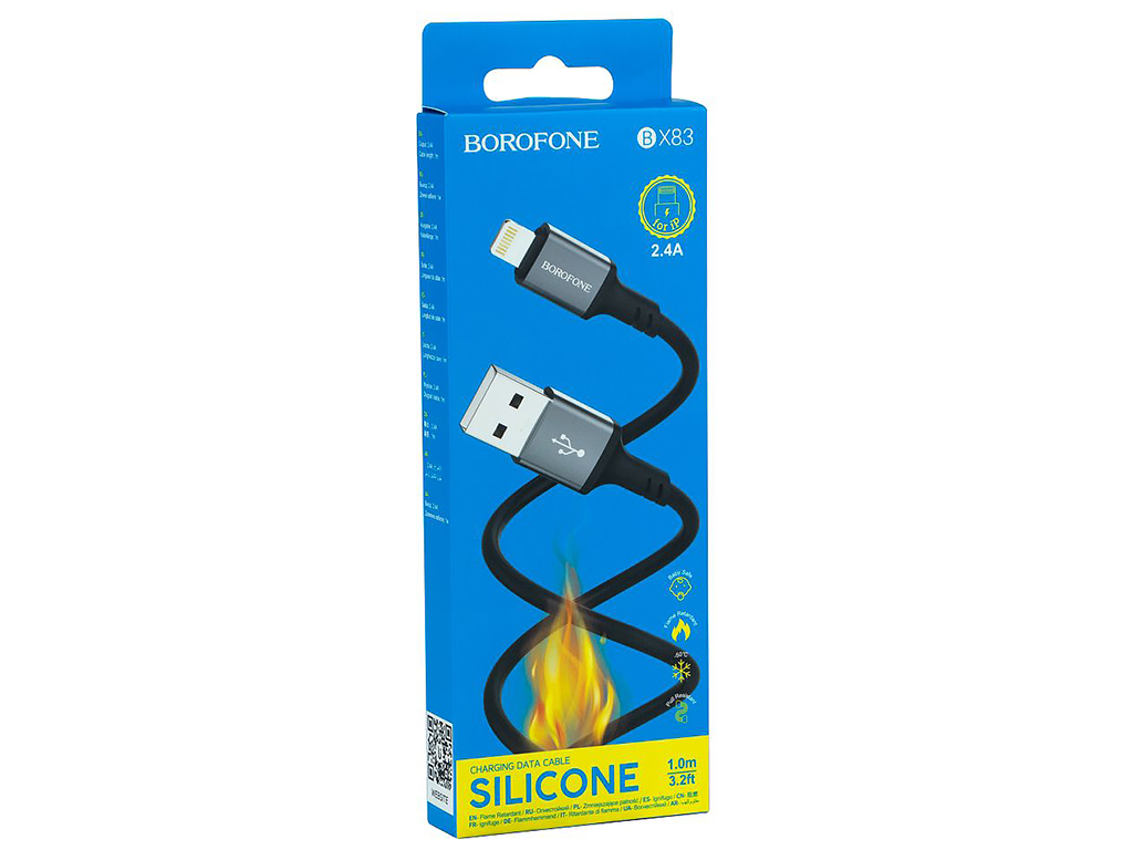 Кабель USB Borofone BX83 Silicone Lightning 2.4A, Чорний