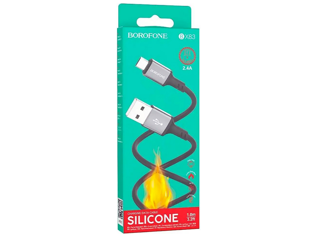 Кабель USB Borofone BX83 Silicone Micro 2.4A, Чорний