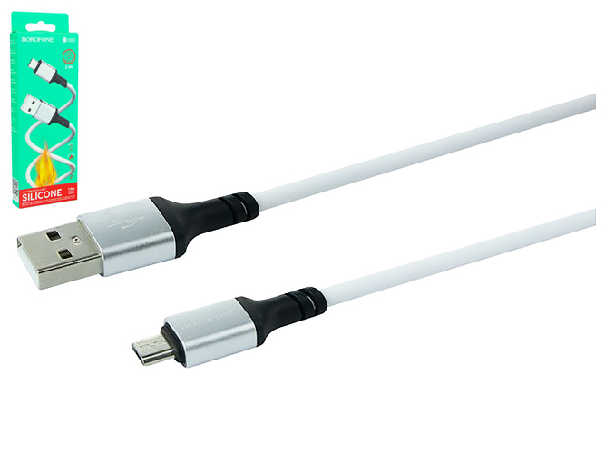 Кабель USB Borofone BX83 Silicone Micro 2.4A, Білий