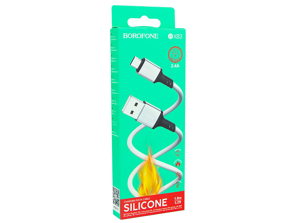 Кабель USB Borofone BX83 Silicone Micro 2.4A, Білий
