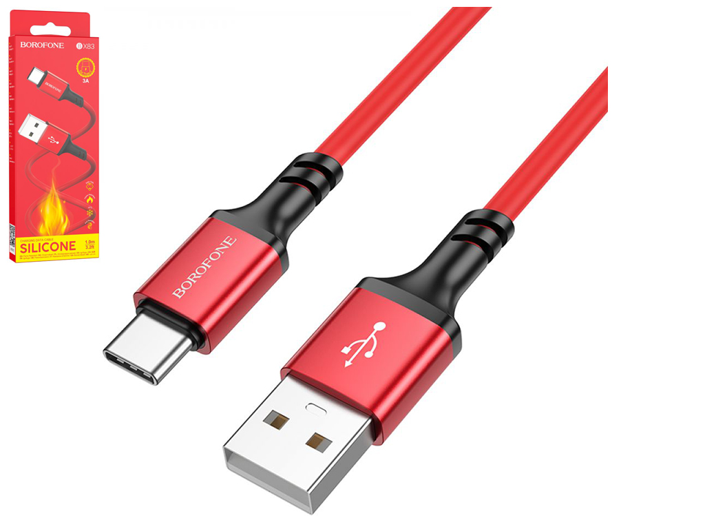 Кабель USB Borofone BX83 Silicone Type-C 3A, Червоний