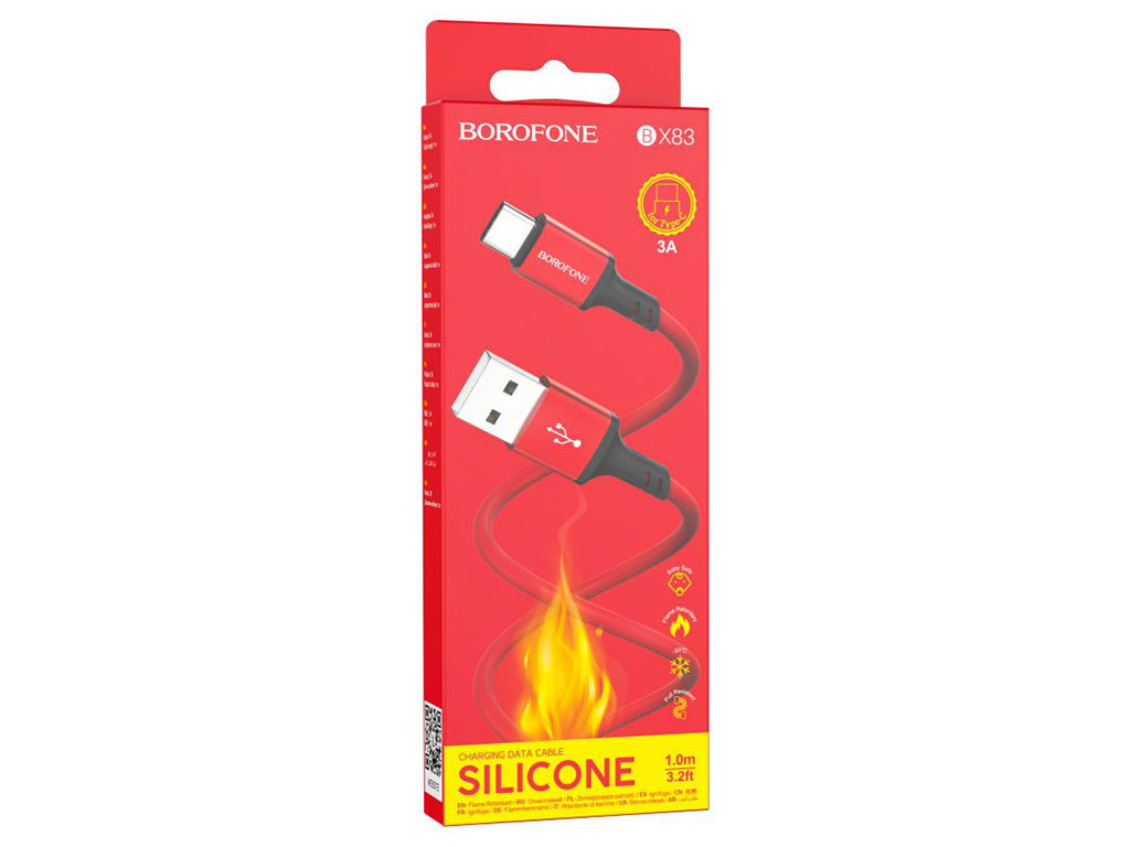 Кабель USB Borofone BX83 Silicone Type-C 3A, Червоний