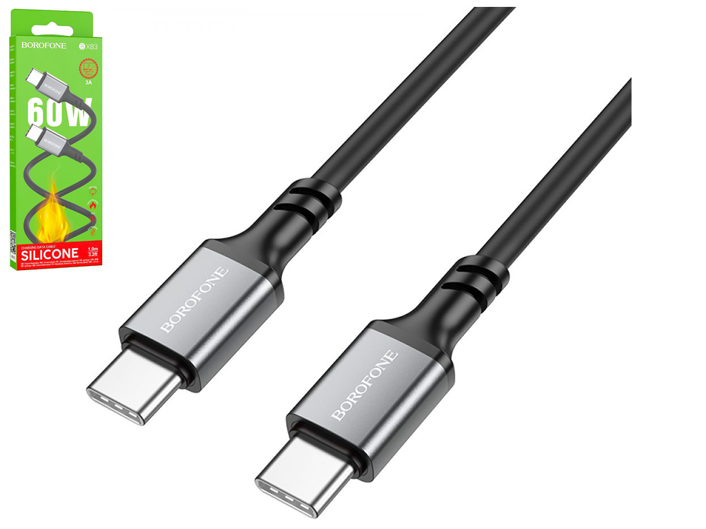 Кабель USB Borofone BX83 60W (20V/3A) Silicone Type-C to Type-C, Чорний