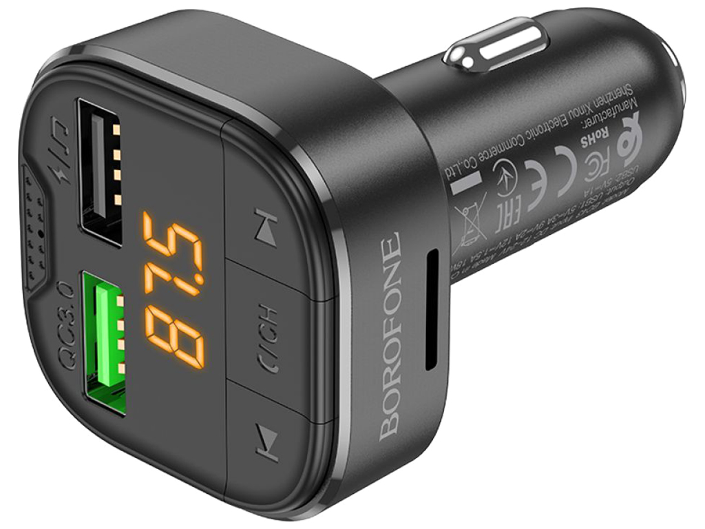 FM-трансмітер Borofone BC43 Flash QC3.0 car BT FM transmitter Колір Чорний