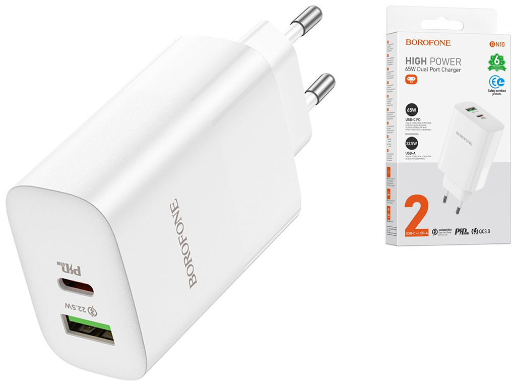 Мережевий Зарядний Пристрій Borofone BN10 Sunlight PD65W Бiлий
