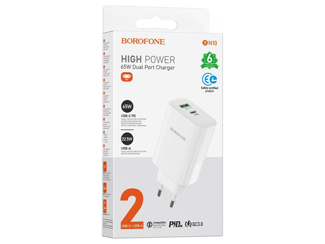 Мережевий Зарядний Пристрій Borofone BN10 Sunlight PD65W Бiлий