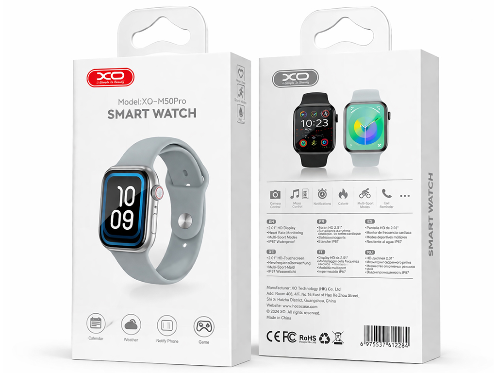 Смарт-часы XO M50 Pro, Bluetooth 5.0, IPS дисплей, 260мАч, ABS пластик, силикон, 160×90×30мм, серый
