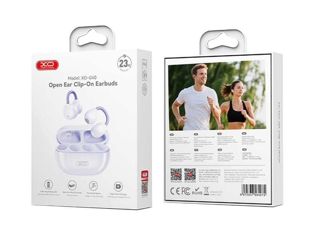 Блютуз стерео гарнитура XO G40, bluetooth 5.3, сенсорное управление, кейс 300mAh, цвет фиолетовый