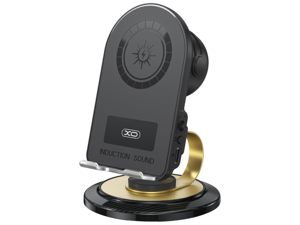 Держатель настольный XO F69, зарядка 15Вт, Bluetooth, пластик, алюминий, 175×115×96мм, цвет черный