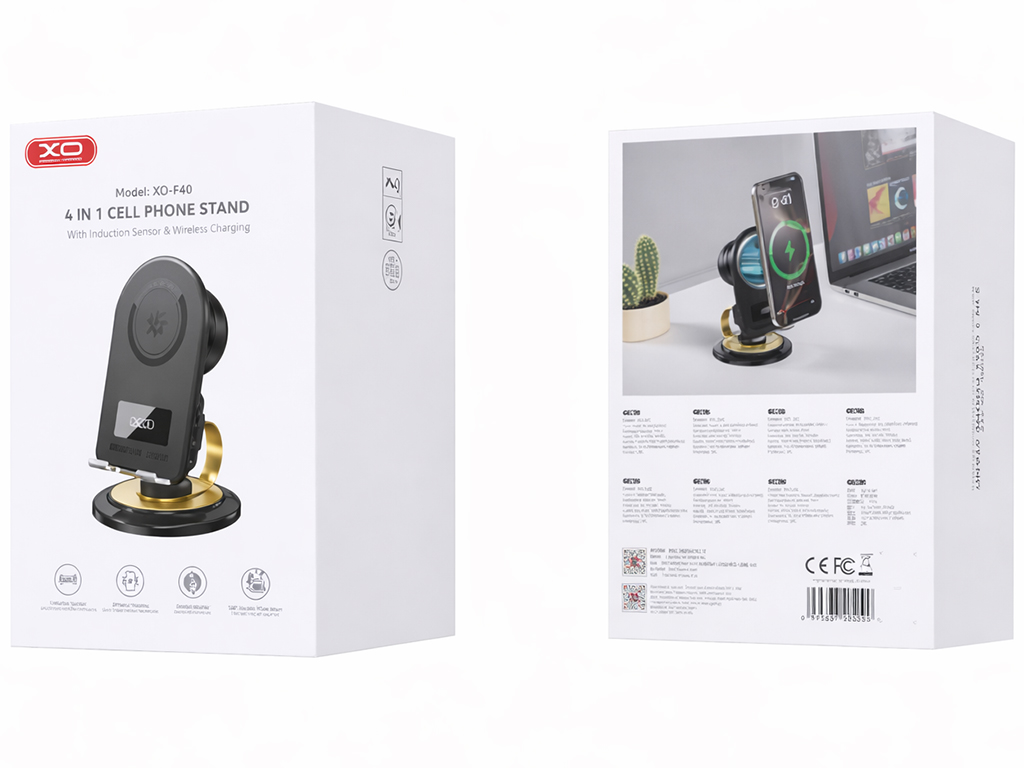 Держатель настольный XO F69, зарядка 15Вт, Bluetooth, пластик, алюминий, 175×115×96мм, цвет черный