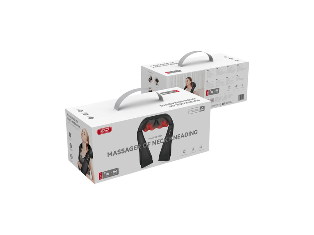Масажер для шиї XO, 1200mAh, Type-C, пластик, екошкіра, 255×174×157мм, колір чорний, м'ята упаковка