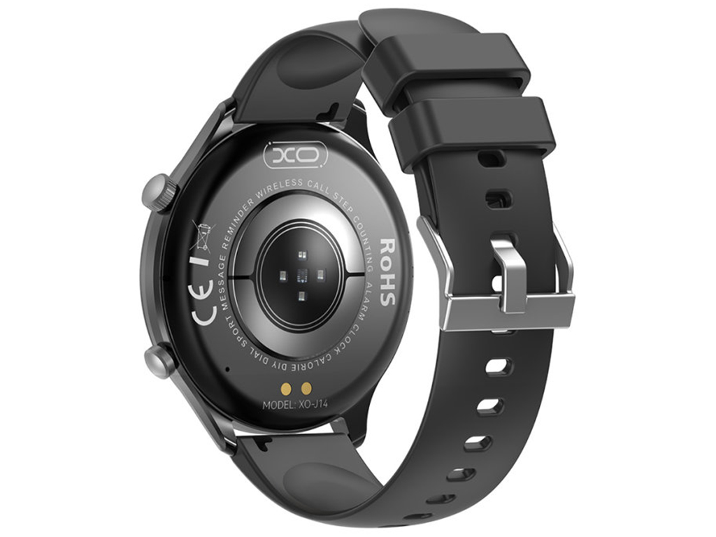 Смарт-часы XO J14, AMOLED дисплей, Bluetooth, 300мАч, цинковый сплав, стекло, 160×90×30мм, черный