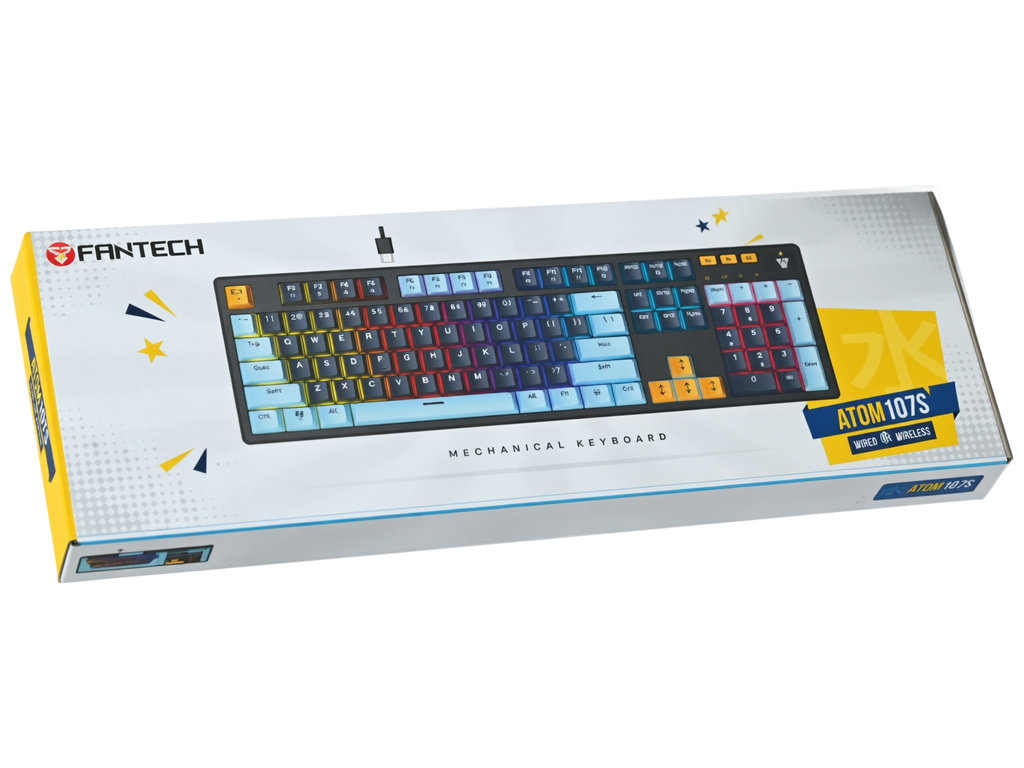Клавиатура игровая Fantech ATOM107S MK893S MIZU, проводная,  Blue Switch, RGBподсветка, ENG, голубой