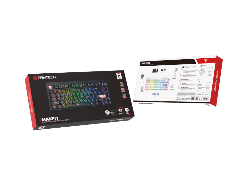 Клавиатура игровая Fantech Maxfit8, Brown switch, bluetooth/2.4g, 4000mah, Type‑C, eng, цвет черный