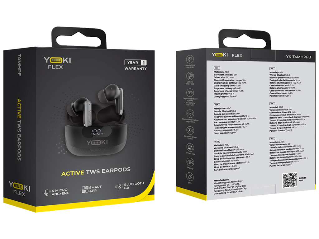Наушники беспроводные Yoki Flex, Tws, Anc+Enc, Bluetooth 6.0, Ipx4