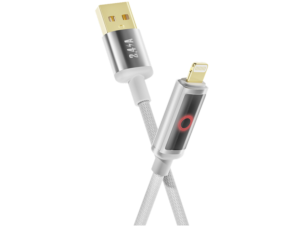 Кабель зарядный Yoki Smart Pulse, Usb-A - Lightning, автоотключение, 12Вт, 1,2м