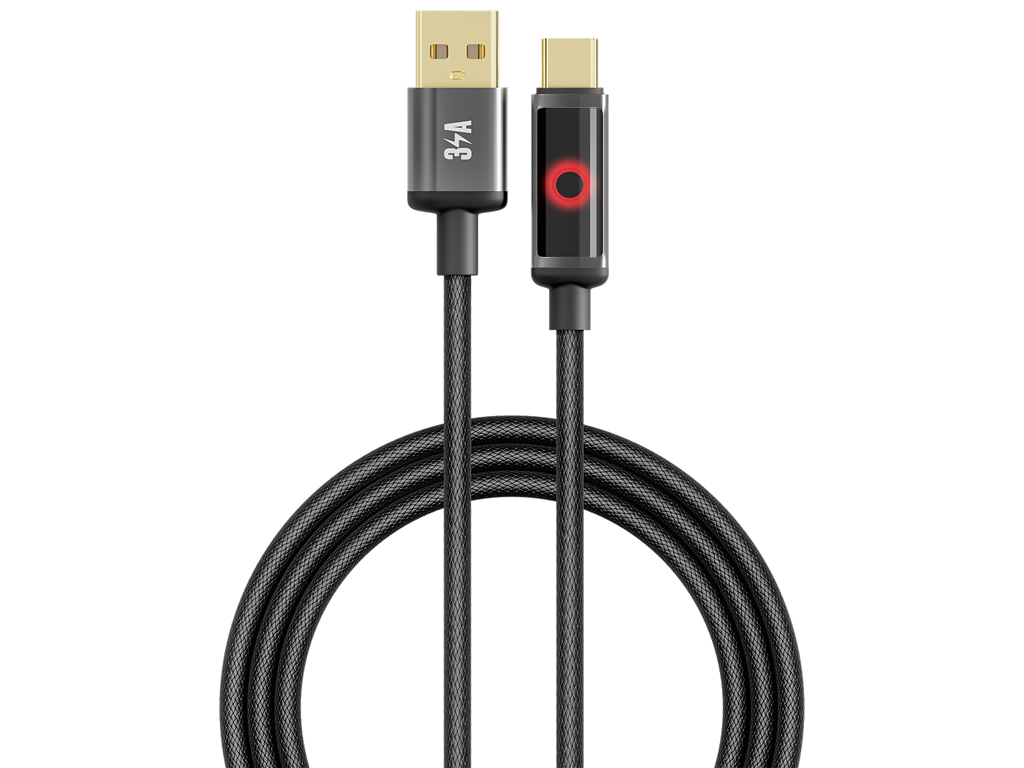 Кабель зарядный Yoki Smart Pulse, Usb-A - Type-C, автоотключение, 60Вт, 1,2м