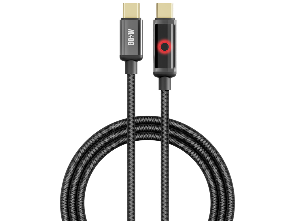 Кабель зарядный Yoki Smart Pulse, Type-C - Type-C, автоотключение, 60Вт, 1,2м