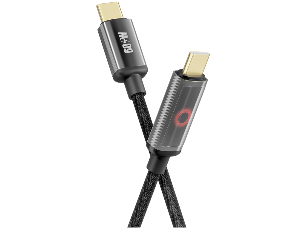 Кабель зарядный Yoki Smart Pulse, Type-C - Type-C, автоотключение, 60Вт, 1,2м