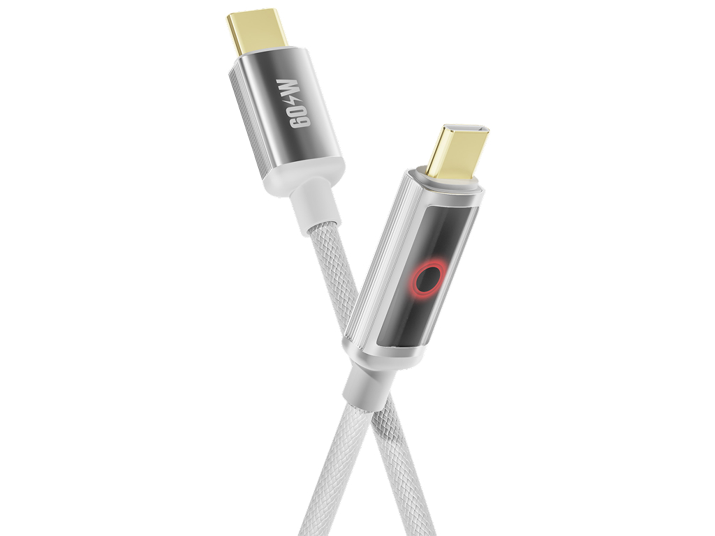 Кабель зарядный Yoki Smart Pulse, Type-C - Type-C, автоотключение, 60Вт, 1,2м