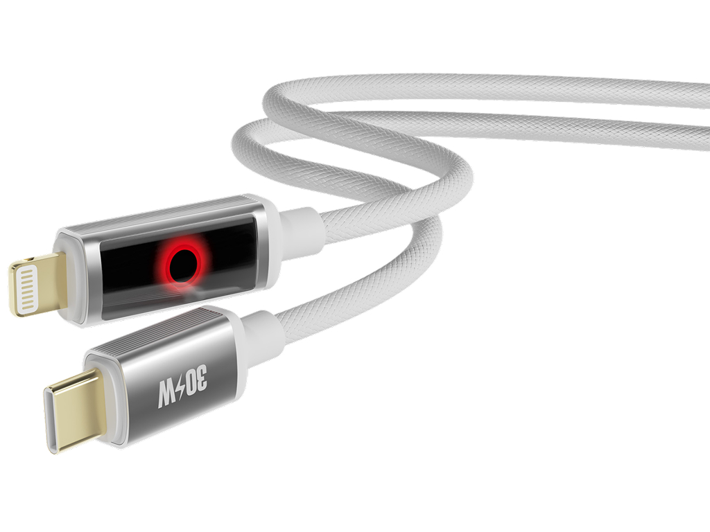 Кабель зарядный Yoki Smart Pulse, Type-C - Lightning, Led-индикатор, 30Вт, 1,2м