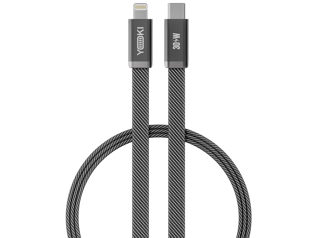 Кабель зарядный Yoki Air, Type-C - Lightning, плоский, передача данных, 30Вт, 1,2м