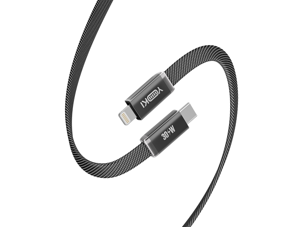 Кабель зарядный Yoki Air, Type-C - Lightning, плоский, передача данных, 30Вт, 1,2м