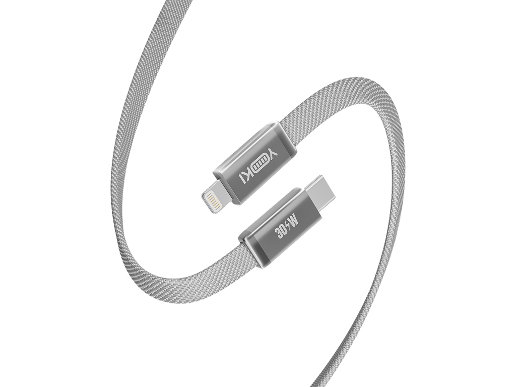 Кабель зарядный Yoki Air, Type-C - Lightning, плоский, передача данных, 30Вт, 1,2м