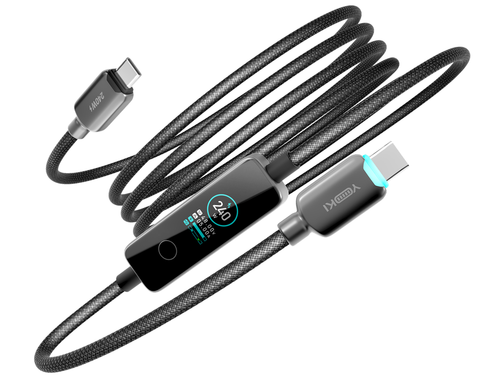 Кабель зарядный Yoki Monitor, Type-C — Type-C, дисплей, 240Вт, 2м
