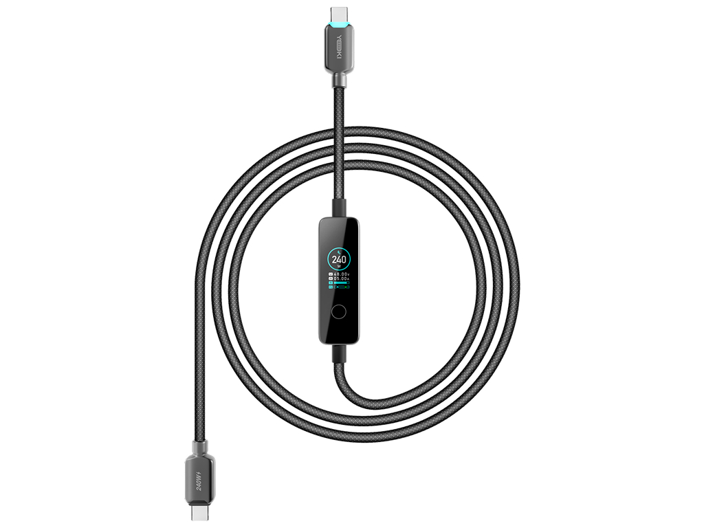 Кабель зарядный Yoki Monitor, Type-C — Type-C, дисплей, 240Вт, 2м